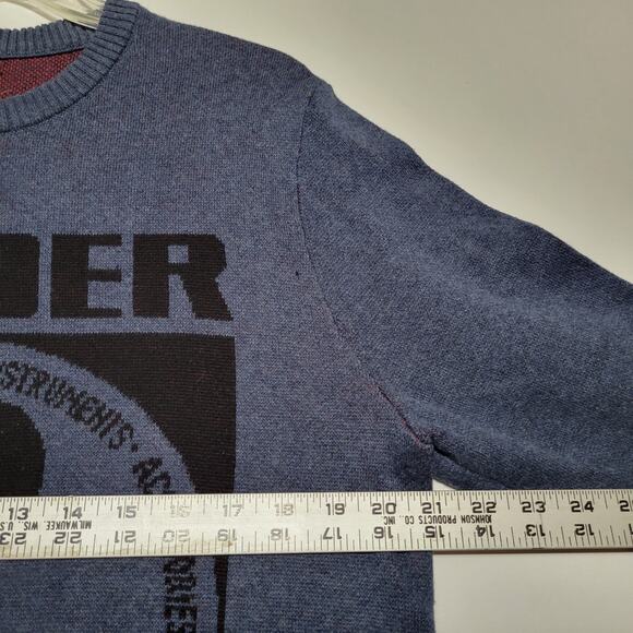 Fender Guitar Lucky Brand Logo Sweatshirt Medium Sweater Men's Blue Long Sleeve - Picture 9 of 10